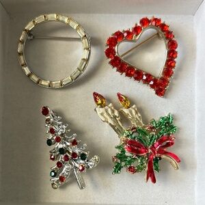 Festive Red & Green Holiday Brooch Set - Women Jewelry